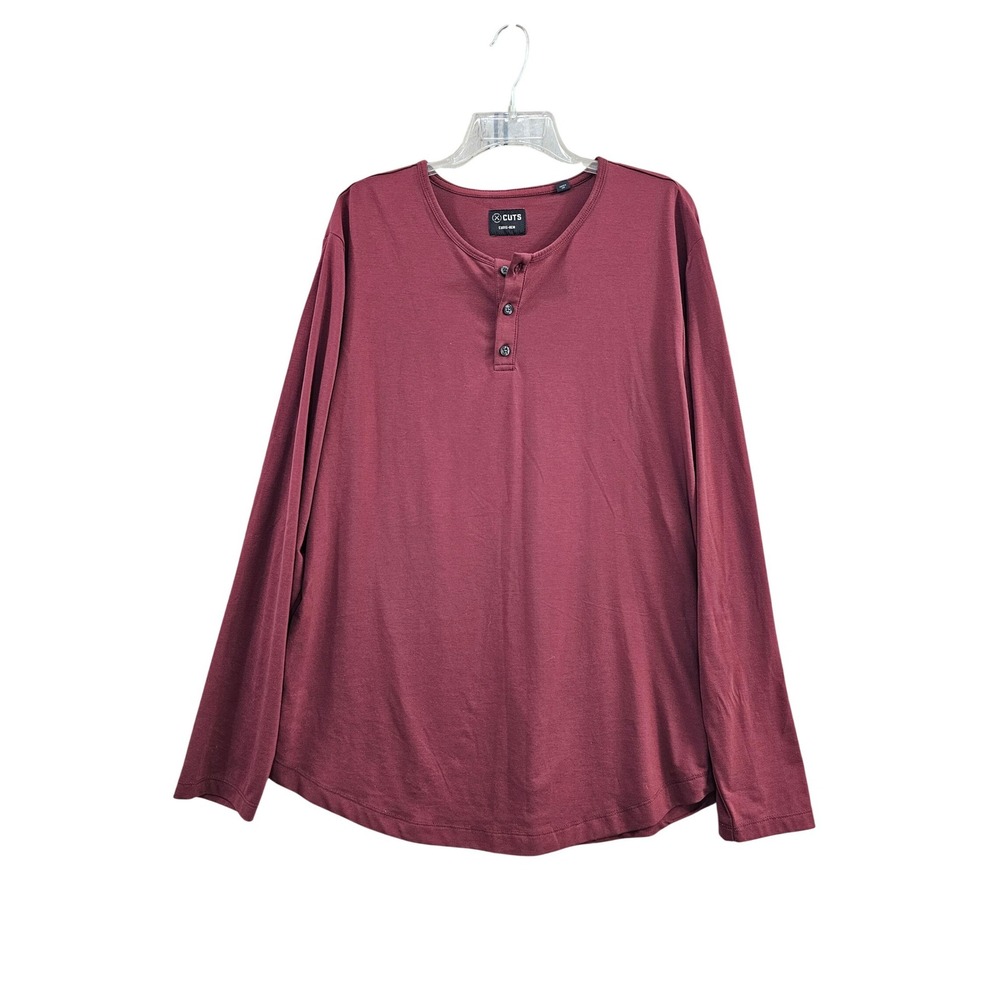 Cuts Henley Men XXL Burgundy Solid Curve Hem PYCA Pro Long Sleeve Premium Shirt